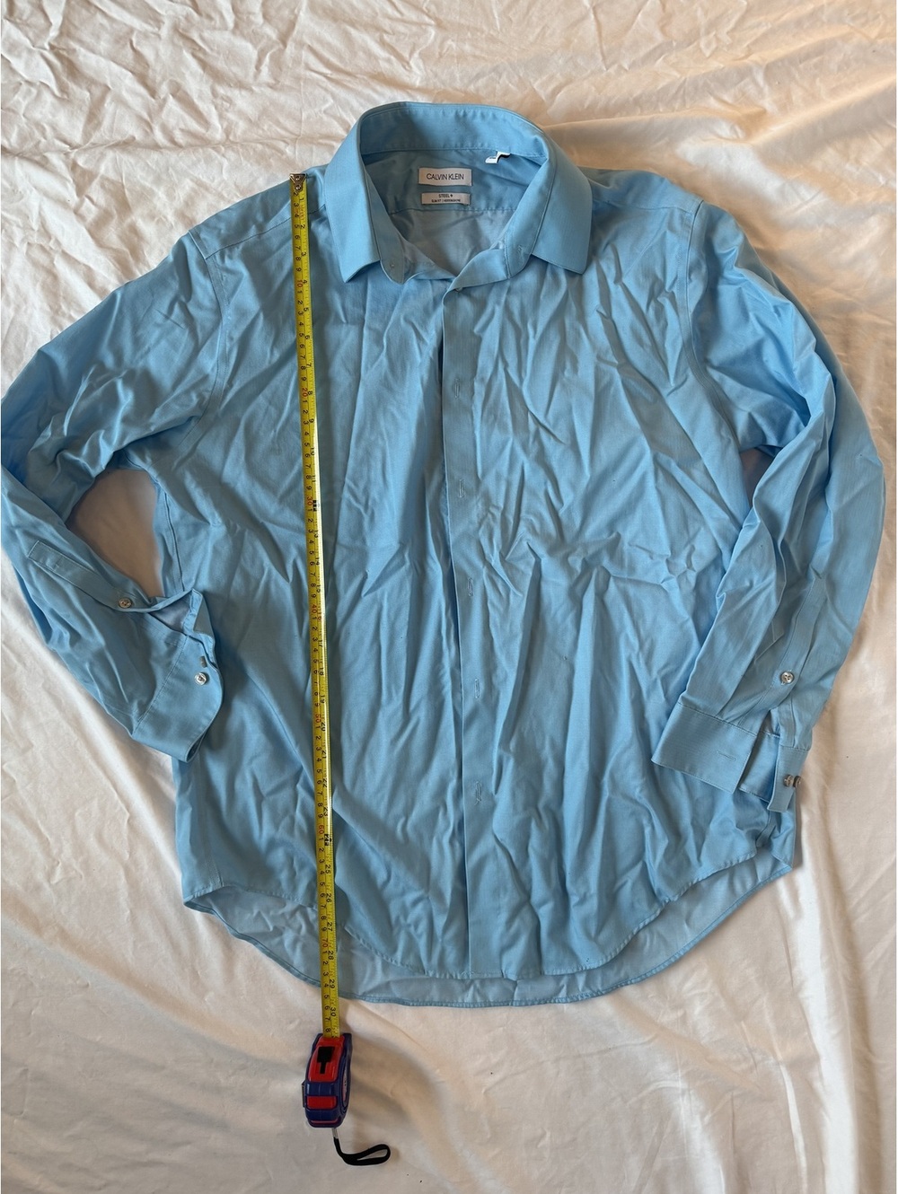 Calvin Klein Steel+ Slim Fit Herringbone Light Blue Dress Shirt XL